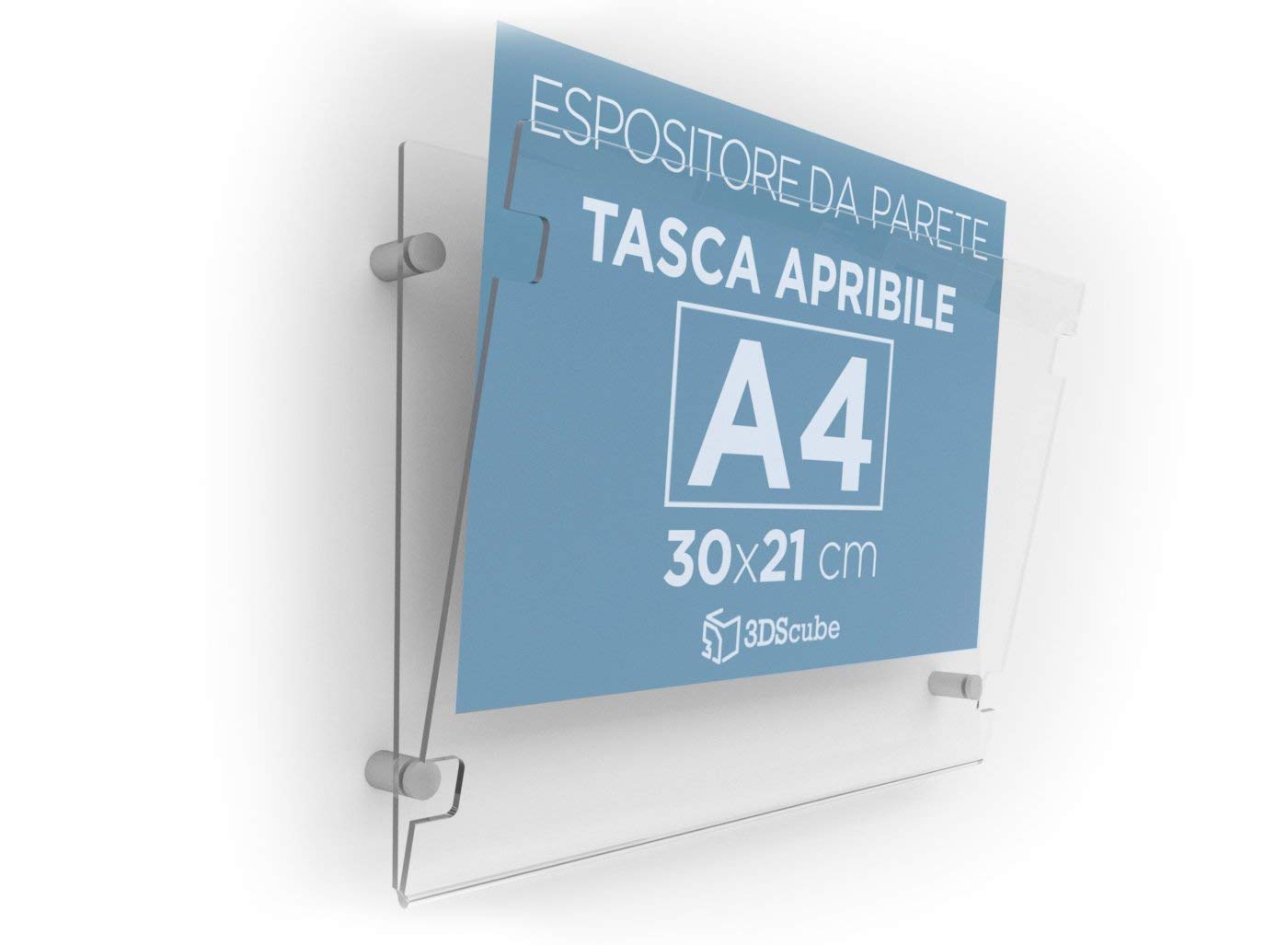 Tasca Porta Avvisi In Plexiglass A4 Orizzontale - Da Parete Per Depliant E Volantini - Con Borchie In Alluminio - Foto 12