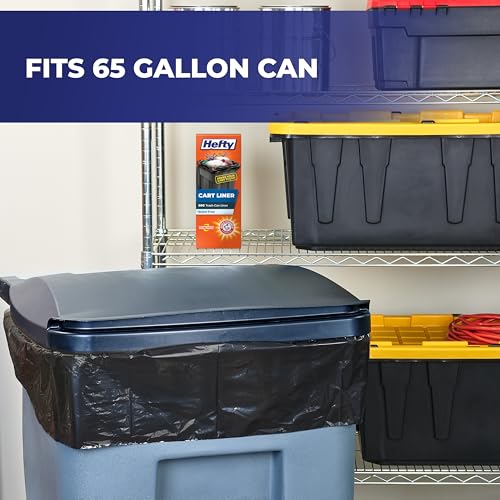 Hefty 65 Gallon Cart Liner Extra Large Trash Bags, Black, Unscented, 10ct - image 2