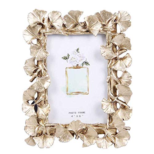 Huidao Resin Picture Frame 4X6 Vintage Ginkgo Leaves Vertical Decorative Picture Photo Frame Stand Holder For Home Office Bedroom Table Desk Display (Light Gold) #TOP3