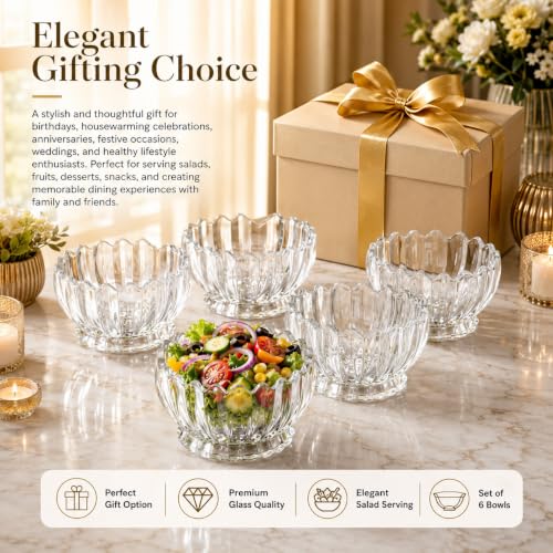Image of WRINGO Glass Bowl for Kitchen Prep, Dessert, Dips, and Candy Dishes, Cake, Snack Bowl Set of 6 Or Nut Bowls, and Microwave Safe Clear Glass Bowls for Mixing, Storing Size 3.5 Inch (WR-02)