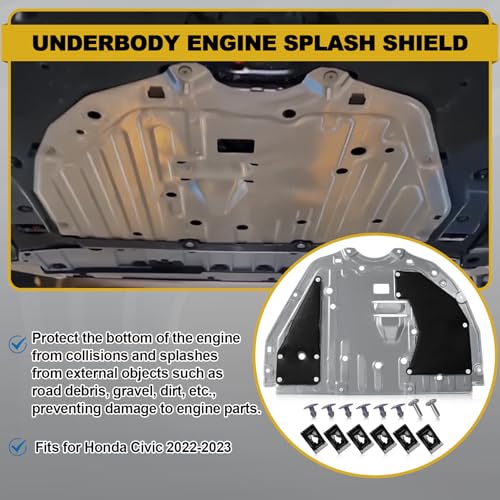 Image of 74111-T20-A00 74113-T20-A00 Lower Engine Splash Guard Under Car Shield Cover Board for Honda Civic 2022 2023, Front Centre Underbody Shield | with Engine Cover Pins and Bolts, Replace# 74111T20A00