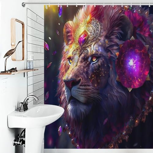 Rideau de douche imperméable lion anti-éclaboussures en polyester lavable - 6