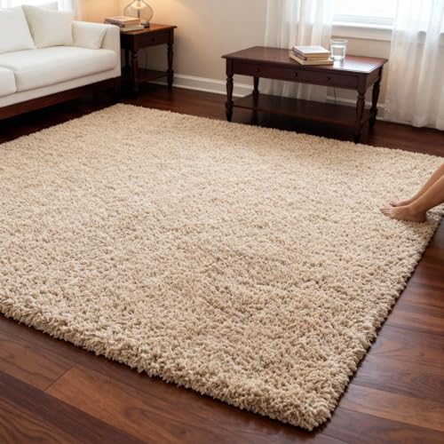 Image of Carpet for Hallway, Kitchen, and Modern Interiors, Cozy Shag Runner for Living Room, Entryway & Office Decor Size 5x8 feet Beige