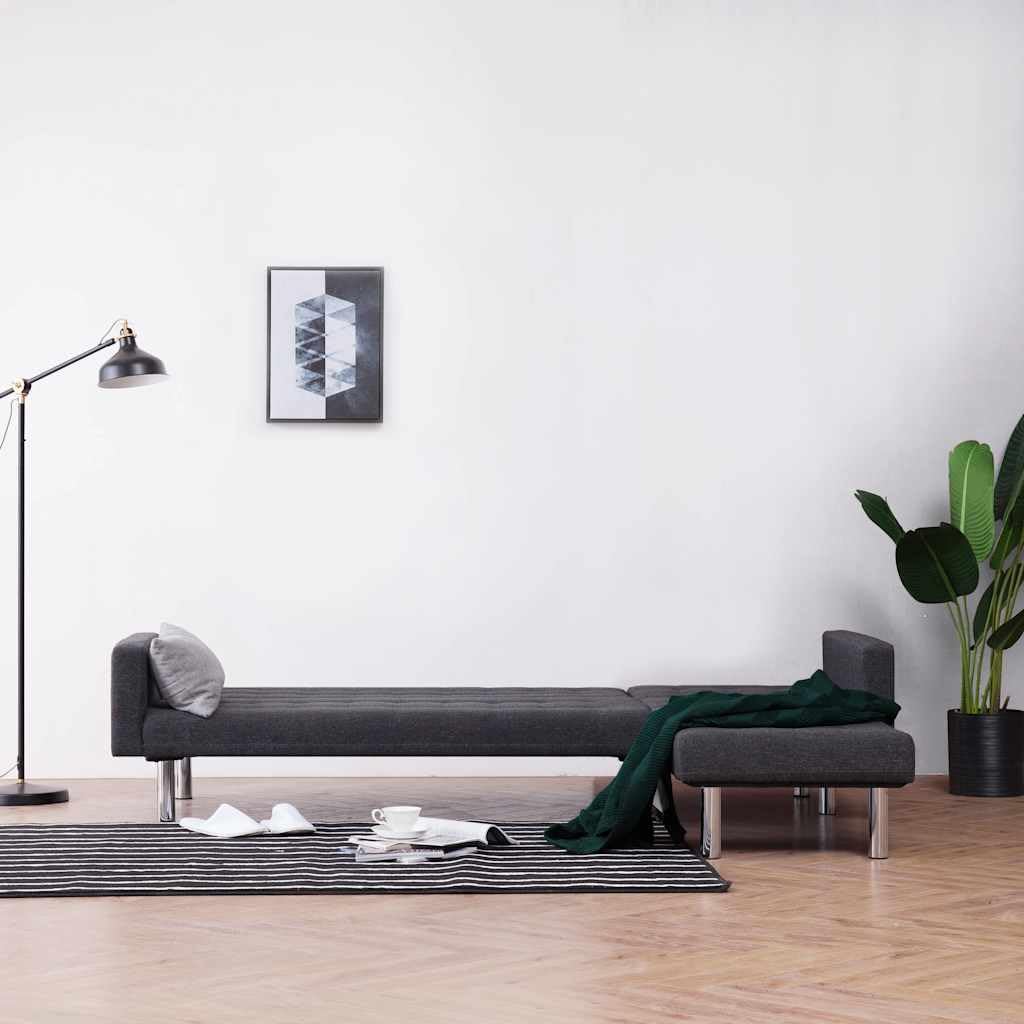 Sofá cama en forma de L gris oscuro poliéster