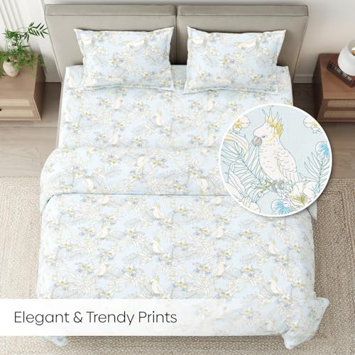 Image of Haus & kinder Double Bedsheet for Queen Size Bed | 90 x 100 Inches 144 TC Cotton Bedsheet for Double Bed with 2 Pillow Covers - Tropical Bird
