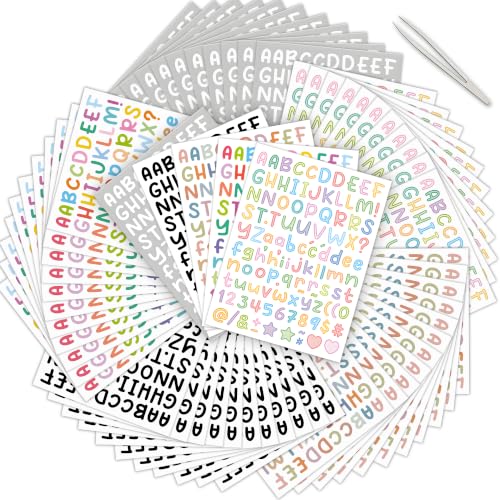 FUNCLASS 60 Sheets Small Letter Stickers for Scrapbook with Tweezer