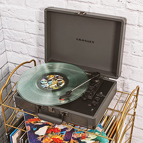Image of Crosley CR8005F-SG Cruiser Plus Record Player, Slate | 3-Speed Turntable, Bluetooth In / Out, Built-in Stereo Speakers, Isolated Internal Speakers Minimize Vibration
