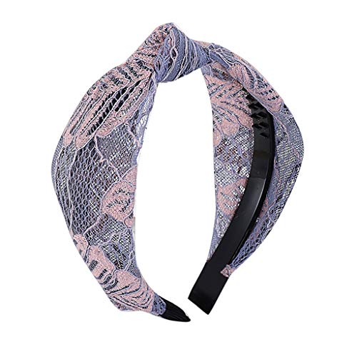HNTDG Fashion Bow Knot Lace Retro Wide-brimmed Mesh Lace Hairband Sweet Girl Head Hoop