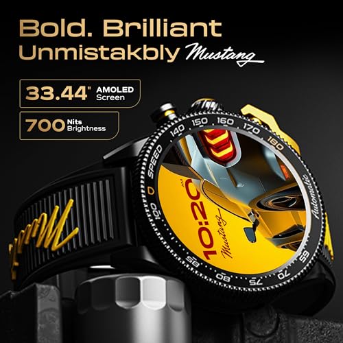 Image of GOBOULT Mustang Stallion Smart Watch 1.43'' AMOLED Display, Rotating Bezel, BT Calling, 200+Watchfaces, 700 Nits Brightness, AI Voice Assistant, SpO2 Monitoring (Nitro Black)