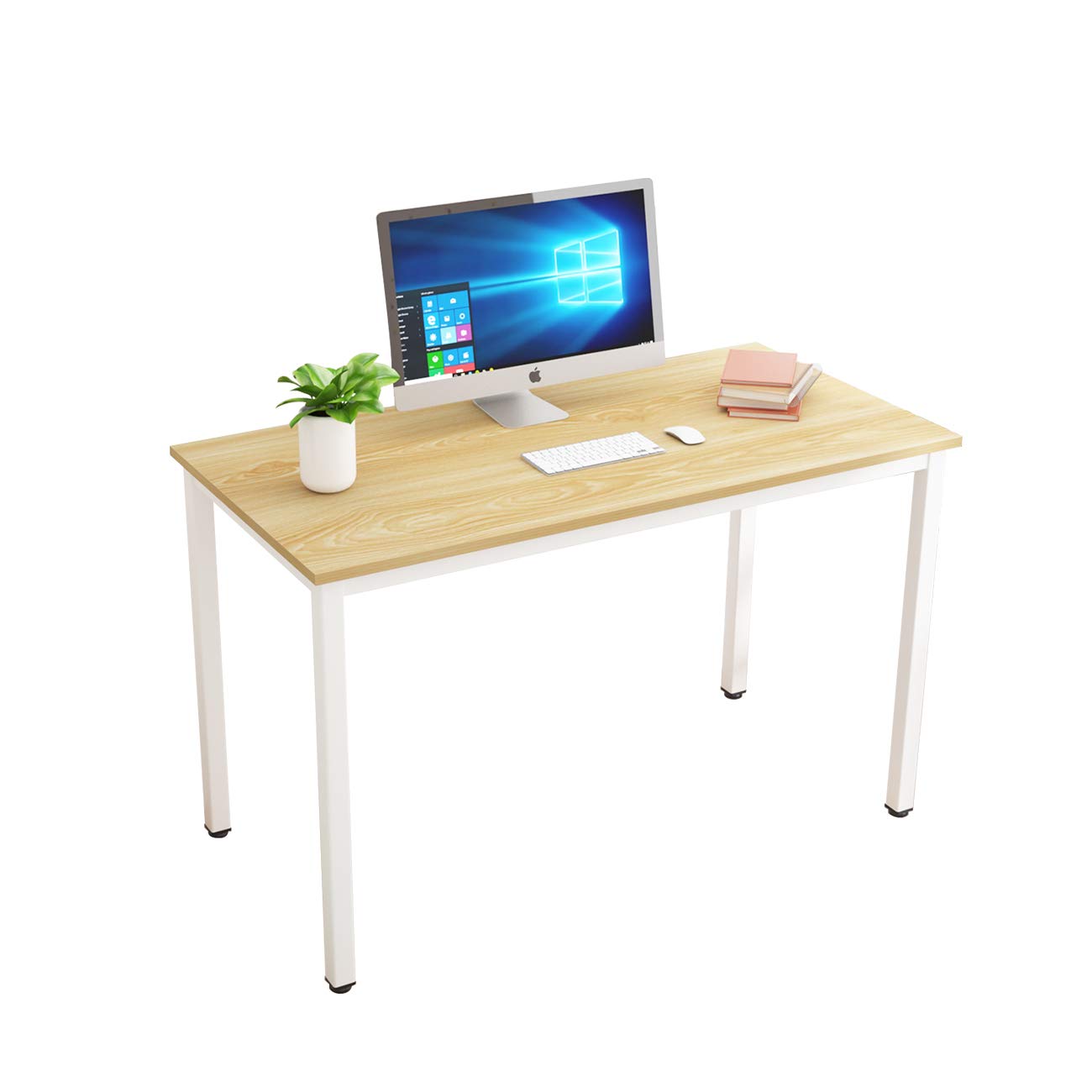 DlandHome 120 * 60 cm Medium Computer Desk, Decent & Steady, Composite Wood Board, Home Office Desk/Workstation/Table,Oak & White Legs, 1 Pack