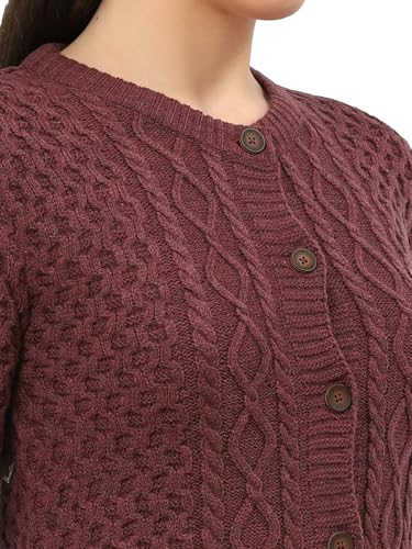 Image of Kalt Women Sweater for Winters Woolen Acrylic Full Sleeve Round Neck Cable Design Cardigan Sweater