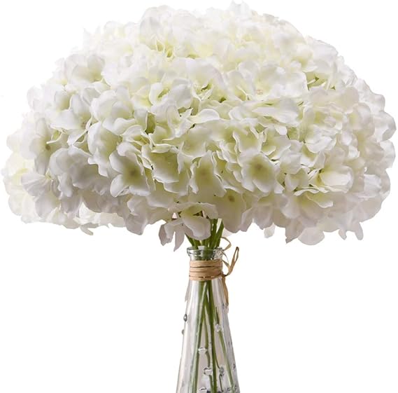 AVIVIHO White Hydrangea Silk Flowers Heads Pack of 10 Ivory