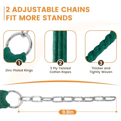 Image of Lazy Daze Hammocks 12FT Double Rope Hammocks, 2 Person Hand Woven Cotton Hammock with Spreader Bar for Outside, Patio, Poolside, FIT 13-15 FT Stand, Max 450 Lbs, Green, 141 x 57 inches