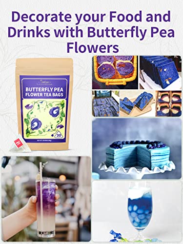 Image of TeeLux Butterfly Pea Flower Tea Bags - Premium Dried Butterfly Pea Flower for Blue & Purple Drinks and Food Coloring, 30 Tea Bags