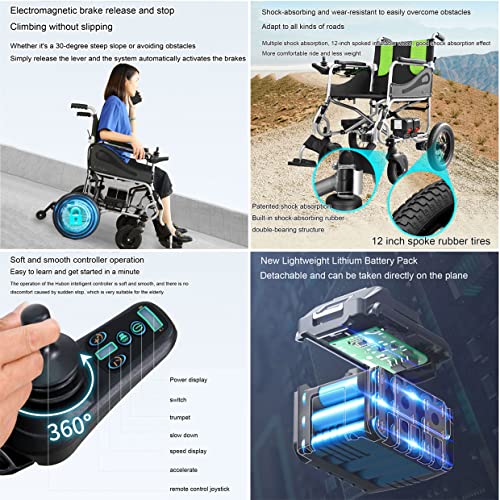 Cadeira De Rodas EléTrica DobráVel (Apenas 28 Lbs/12,5 Kg), Com Joystick De 360°, Carga: 100 Kg/220