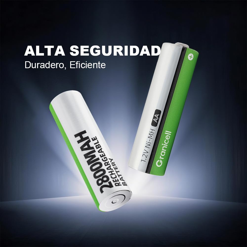 Granicell Pilas AA recargables de 2800 mAh, alta capacidad, 1500 ciclos, 1,2 V, NiMH, pilas recargables AA, 12 unidades