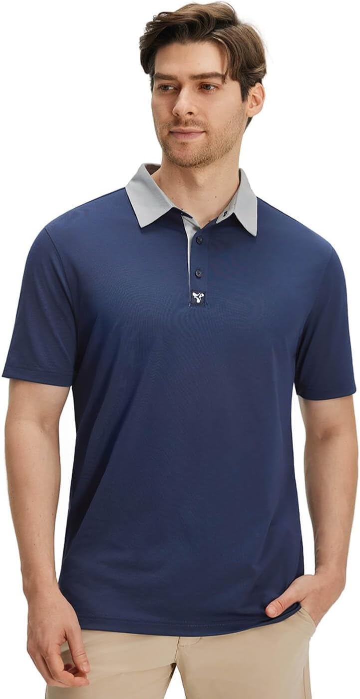 Men' s Golf Shirts Short Sleeve Performance Moisture Wicking Dry Fit Solid Casual Pique Golf Polo Shirts for Men