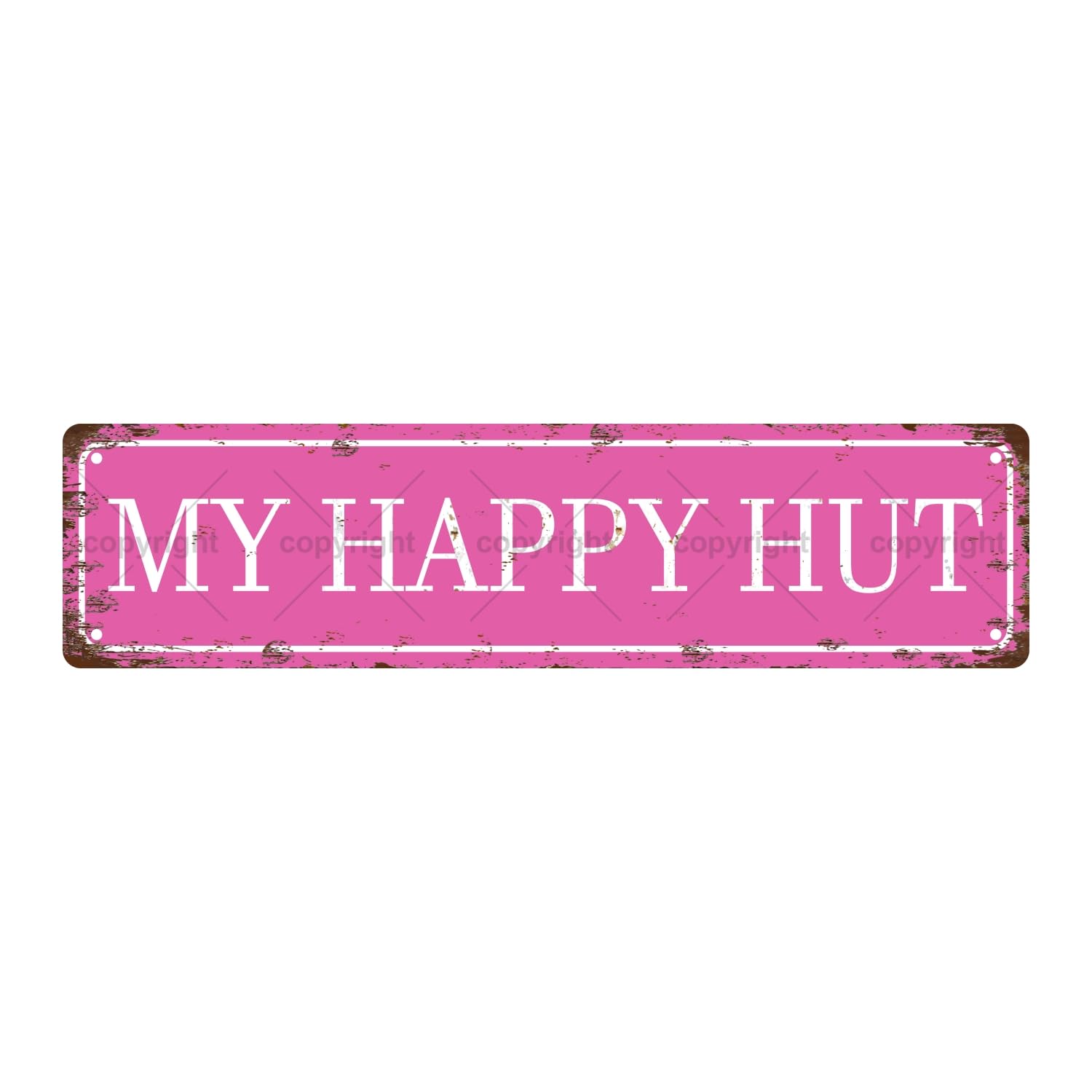 My Happy Hut Happy Place Metal Tin Street Sign Bar Cafe Garage Cave Home Room Wall Bathroom Farmhouse Garden Porch Patio Decor,4x16 Inch
