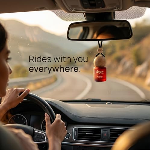 Image of Airpro Veil Eternal Desire Wooden Hanging Car Air Freshener | Sweet & Fruity Car Perfume Hanging Pod | Glass Bottle with Wooden Diffuser | Long Lasting Luxury Car Perfume | Natural Fragrance | 8ml