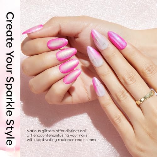 Image of modelones Cat Eye Gel Nail Polish Set Glitter 6Colors Pink Hot Pink Sparkle