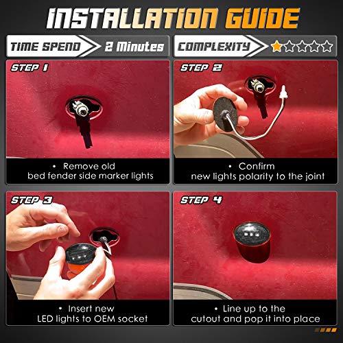 Hercoo Dually Bed Fender Side Marker Led Lights Compatible With Ford Super Duty 1999-2010 Aftermarket Replacement, Full Kit, Smoke #TOP4