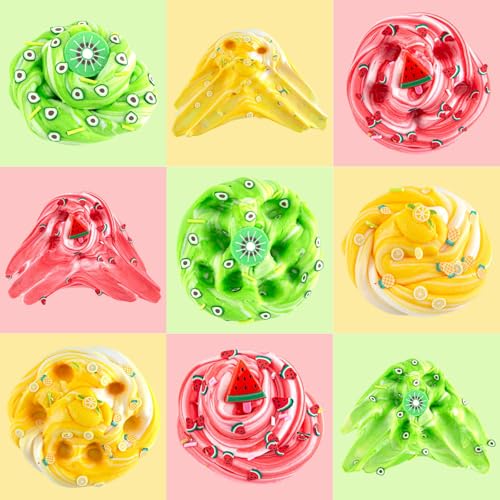 LAWOHO 12Pack Butterschleim, zweifarbiges, Flauschiges Slime set für Mädchen & Jungen, weiches & antihaftbeschichtetes Spielzeug zum Stressabbau, Geschenkidee für Geburtstag Ostern Weihnachten Neujahr