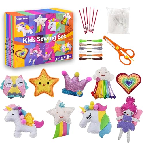Select Zone DIY Nähen Kinder Bastelset Filz Bastelset mit Stickgarn Plastiknadeln Füllwatte Schere Prinzessin