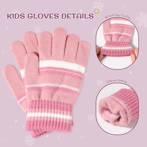 Kids Winter Hat Gloves Scarf Set: Girls Boys Beanie Hats Gloves Knit Set with Thick Warm Fleece Lined For Ages 6-10 Children4