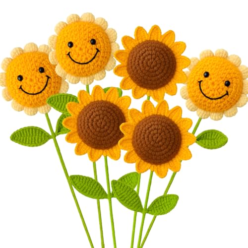 6 Pcs Crochet Sunflower, 15.7' Handmade Sunflower Crochet, Crochet...