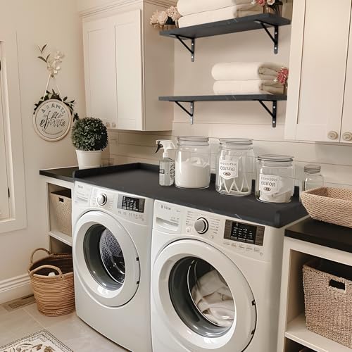 Kaboon Washer Dryer Countertop, Melamine Countertop with Edge Rails - 27.5" Depth x 54" Width Laundry Room Organization, Cloud Atlas/Black Marble Pattern