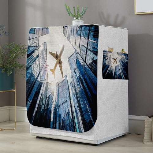 Highdi Funda de Lavadora Cubierta Exterior,Adapta a la Mayoría de Lavadoras y Secadoras de Carga Frontal Protector Solar a Prueba de Polvo (Avion Urbano,L Capacidad 10.5~12 KG)