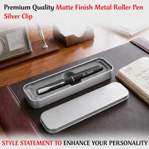 Image of SAVRI Personalized Parker Matte Black Fountain Pen with Silver Clip | Name Engraved Pen | Writing Gift for Boss, Office, Birthday & Anniversary | Customized Fountain Pen for Professionals, Students