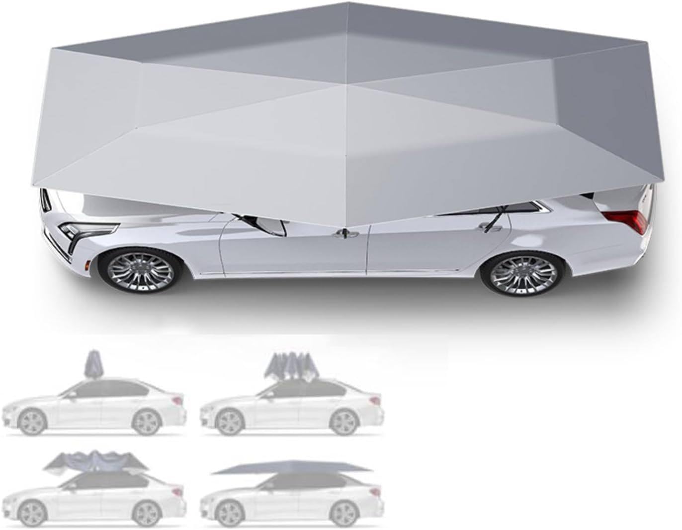 Full Exterior Covers,All-Weather Remote-Controlled Automatic Car Uv Protection Umbrella,Fully Automatic Car Tent Umbrella,Remote Controlled Portable Roof Silver-5.2m/205