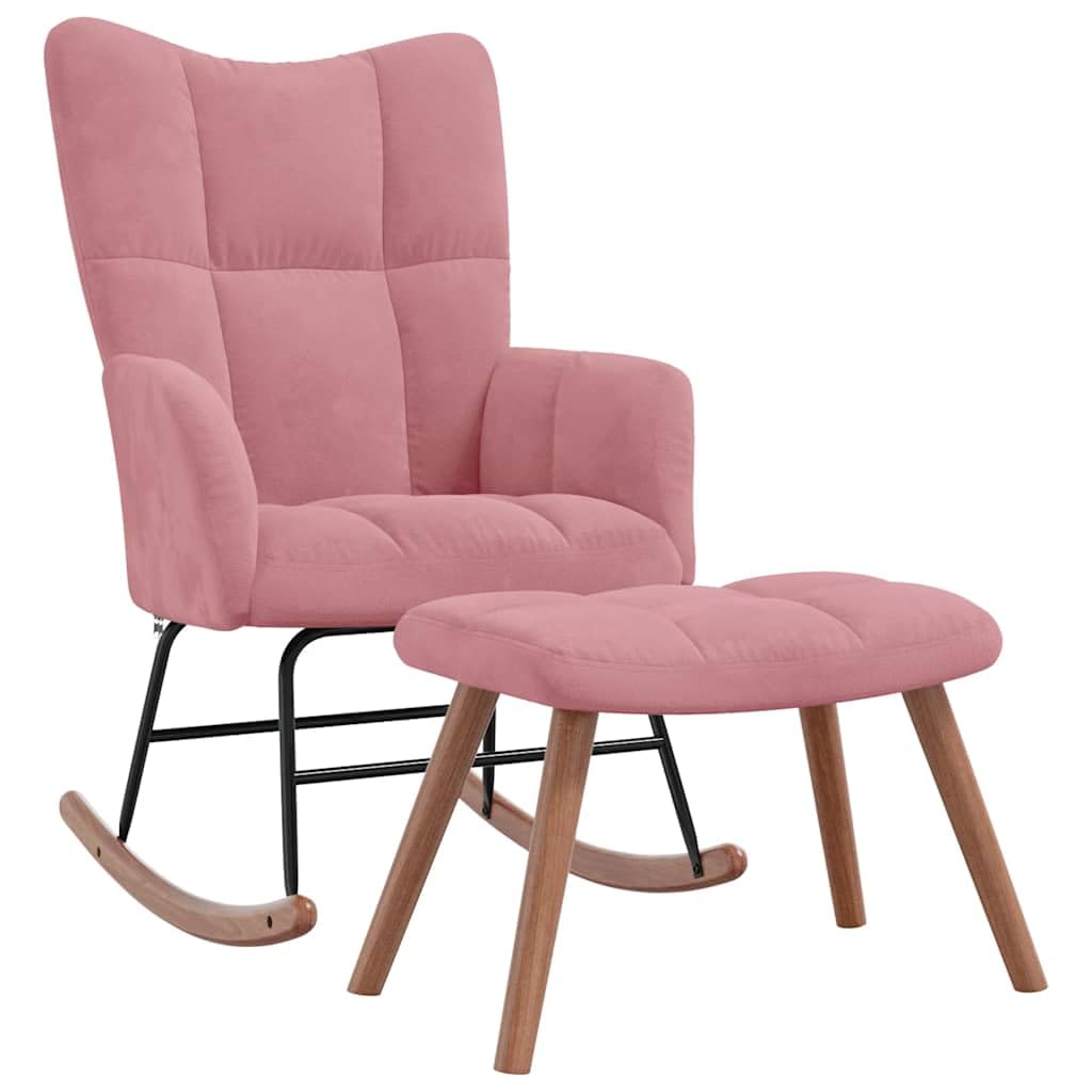 Mecedora moderna para interior con taburete, mecedora con estructura de acero y acolchado grueso, silla de relax con suave terciopelo rosa