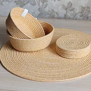 imsid Jute Coaster Combo Pack of 10 Braided Place mats, 30 cm Round -4pc, bowl-2pcs, 5 inch costar- 4pc Best for Bed-Side Table/Center Table, Dining Table/Shelves (10)