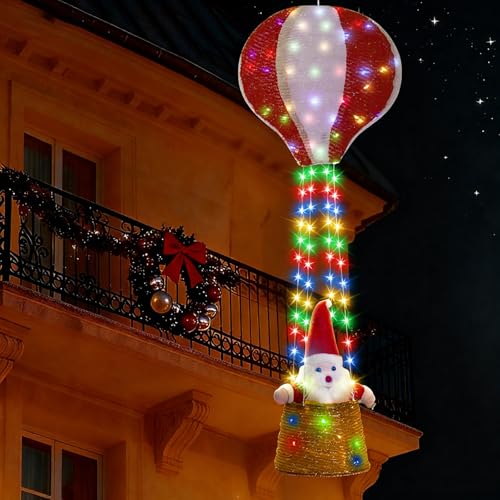 Buudala Weihnachtsmann Heißluftballon Lichterkette, 110cm 125 LED...