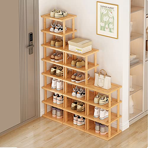 SAN HE Bamboo Shoe Rack 17 Tier- Vertical Shoe Rack for Small Spaces, Tall Narrow Shoe Rack Organizer for Closet Entryway Corner Garage and Bedroom,Skinny Shoe Shelf with Free Stackable DIY