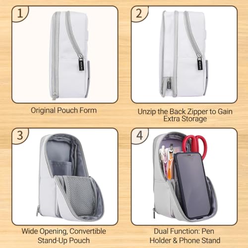 Image of KOKUYO Pencil Case Pouch, Standing Pen Pouch Bag, Foldable Magnetic Stand up Phone Pencil Holder Organizer, Large Capacity Portable Pencil Box for Office, Home & College Use. (Mag Critz Neo - Yellow)