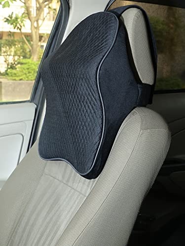 Image of GSQUARE Memory Foam Neck and Back Support for Car Seat /Office Chair, Headrest Cushion for Super Comfort (Black) (Large, 2)