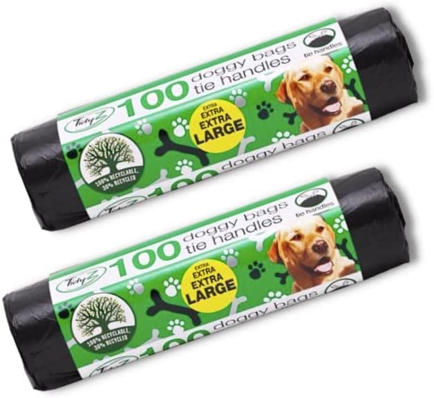 200 TidyZ Extra large Extra Strong Tie Handle Doggy Bags (2 packs of 100)