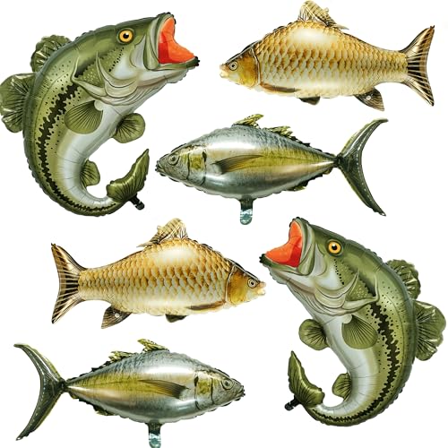 6 Pcs Sea bass carp Fish Balloons - Ofishally One Birthday Fishing Party Decoration Gone Fisherman Theme Birthday Decor Fish Themed Party Lets Go Fishing Party Fishman Baby Shower