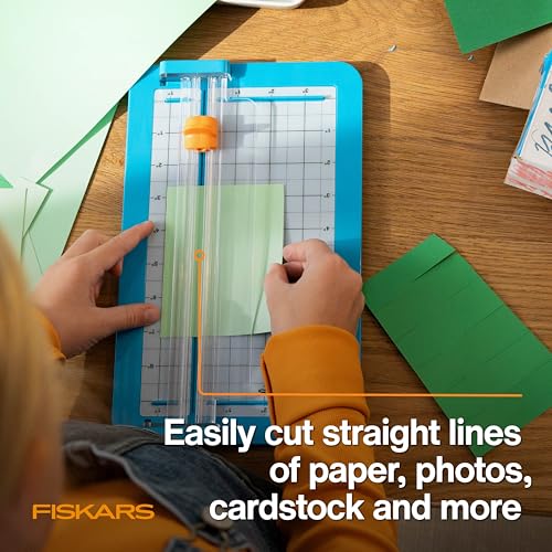 Image of Fiskars Kids Junior Paper Trimmer - Turquoise Safe and Easy Paper Cutter for Crafting and School Projects 7 x 11.5 Inches