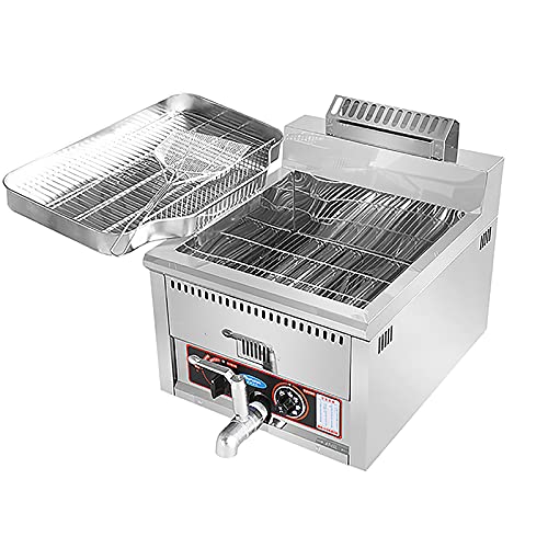 Kommerzielle Fritteuse 15L/17L Gasfritteuse mit Ölrückgewinnungspfanne und Ölfilterschaufel, strapazierfähige Pommes Frites aus Edelstahl für Restaurants
