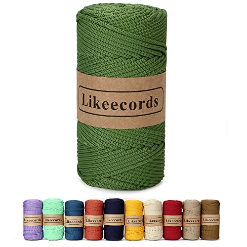 Likeecords 4mm Polyester Braided Macrame Cord 140Yards /426Feet,Elastic Yarn for Crocheting Bag Cord for DIY Crafts,Plant Hangers, Bag, and Home Decorations (Army Green)