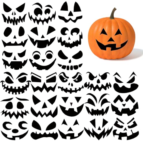 24 Pcs Halloween Pumpkin Face Stickers Jack-O-Lantern Face Stickers