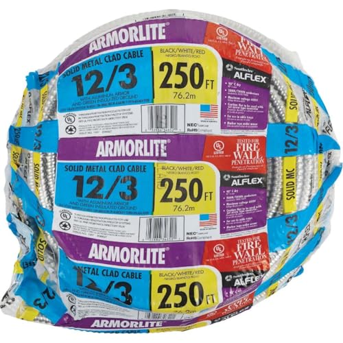 Image of Armor lite Type Mc Aluminum Armored Cable, 12 /3, 600 Volts, 250 Ft. Coil