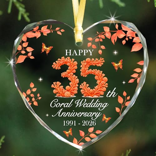 MALFIRST 35th Wedding Anniversary Ornament 1991-2026 35th Anniversary Marriage Gifts for Parents 35 Year Anniversary Marriage Gifts for Couple Coral Wedding Decorations Coral Wedding Gift