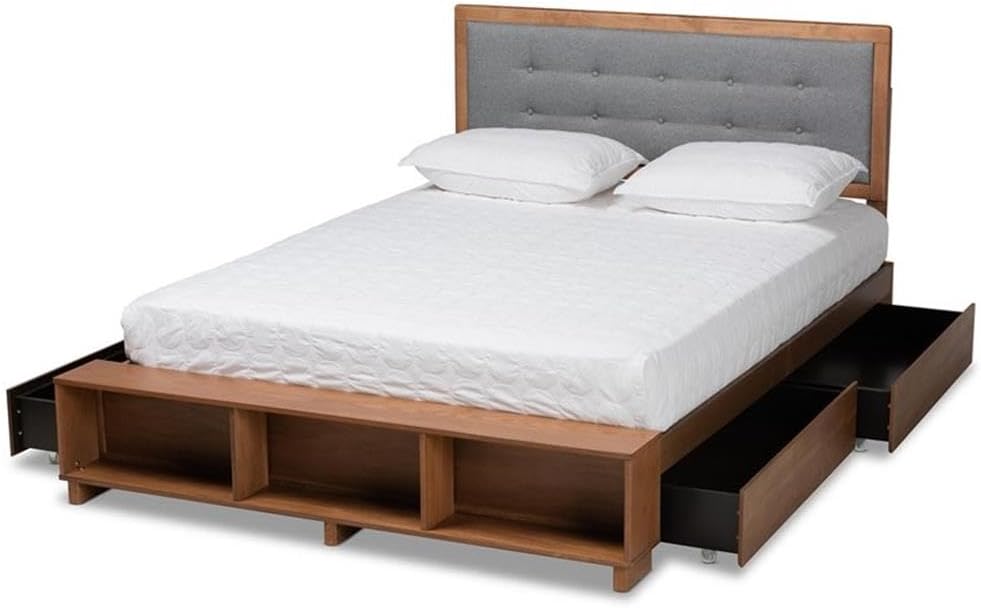 Baxton Studio Cosma Modern Transitional Ash Walnut Brown Finished Wood 4-Drawer Full Size Platform Storage Bed