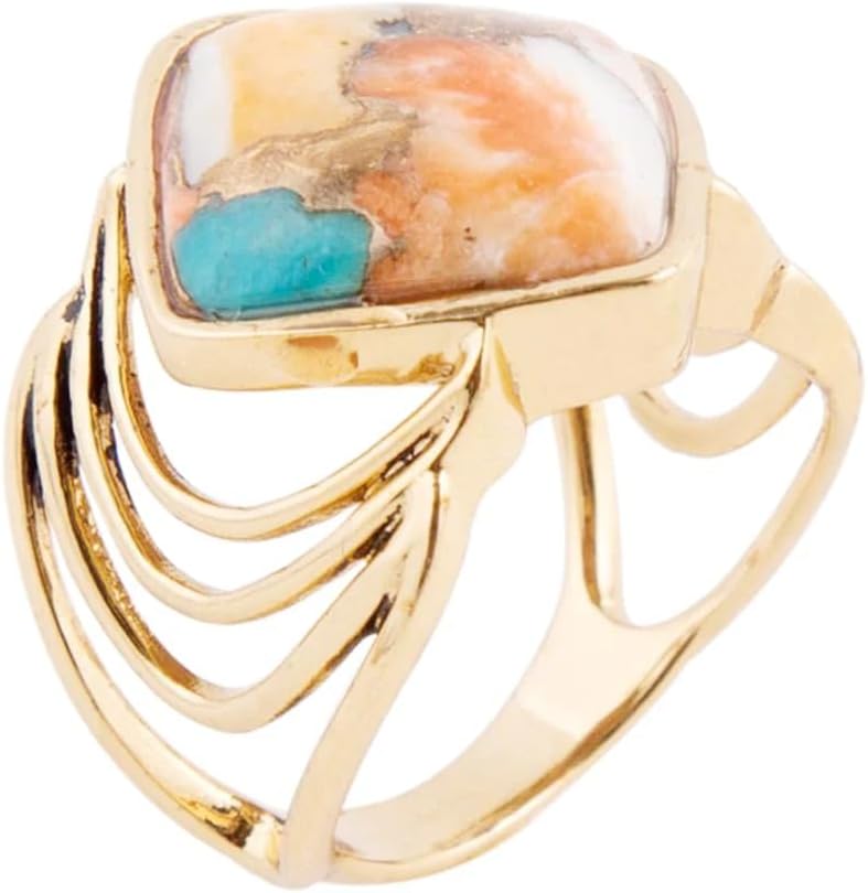 Barse Jewelry Arrows Blue Turquoise and Orange Spiny Oyster Matrix Golden Ring