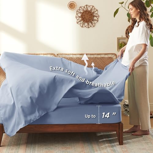 Image of Bedsure Full Size Comforter Set - 7 Pieces Floral Blue Soft Bedding Sets, Full Bed in a Bag with Botanical Flowers Comforter, Sheets, Pillowcases & Shams